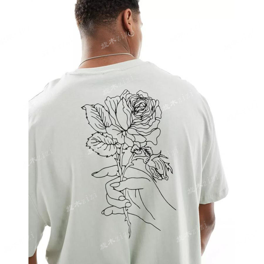 男子后背素描印花短袖上衣英国代购正品2024年夏全棉宽松t恤