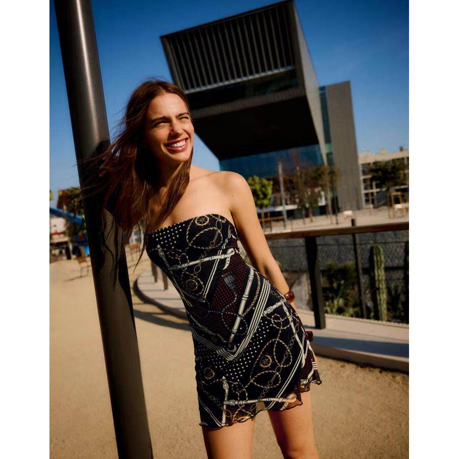 波西米亚中古元素沙滩度假欧美抹胸连衣裙 英国正品代购2026年春