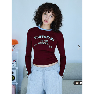 Bershka 女弹性修身长袖T恤英国代购2026秋运动休闲圆领上衣