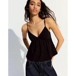 Bershka 女子黑色褶皱吊带上衣英国代购2026年春百搭打底背心