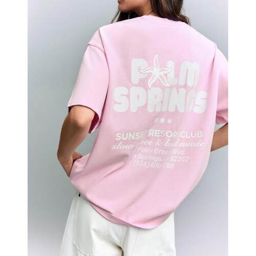 Bershka女子粉色印花全棉短袖T恤英国正品代购2026年春休闲圆领衫
