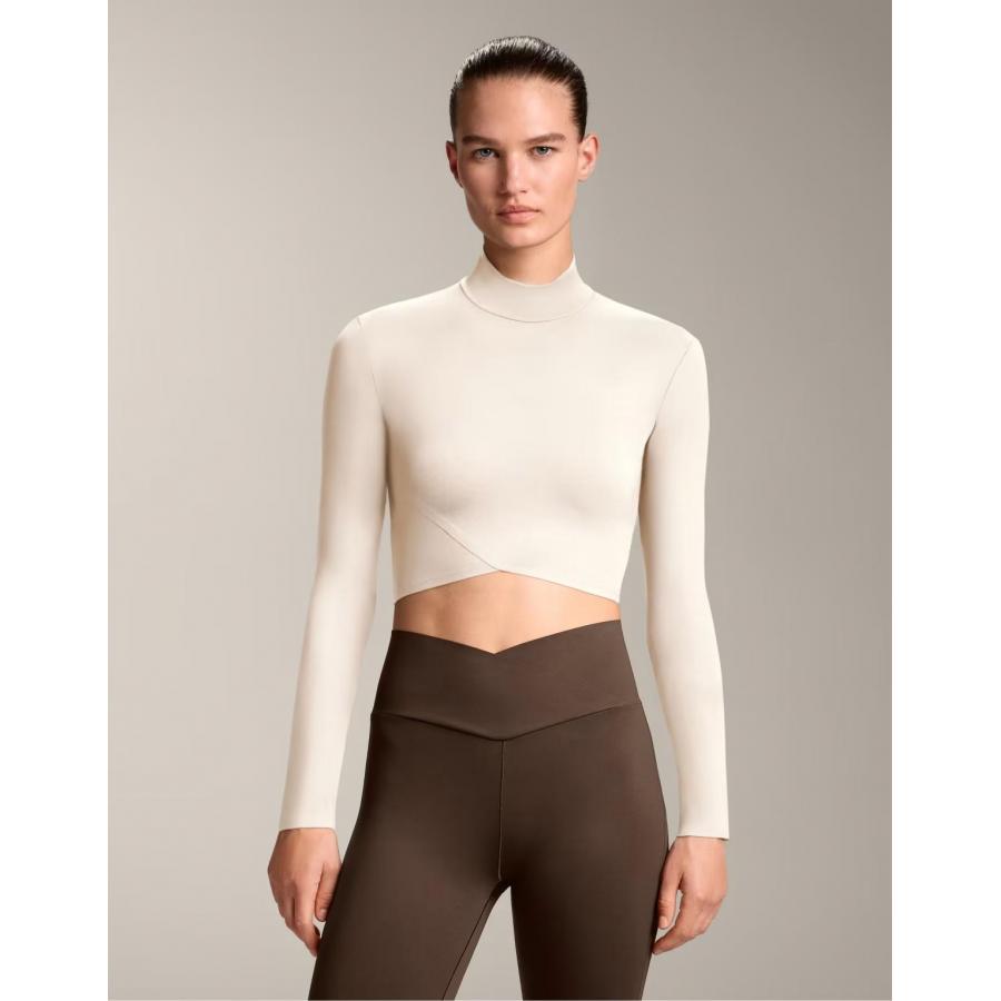 OYSHO 女子米色修身短款长袖T恤英国正品代购2025年秋运动休闲衫