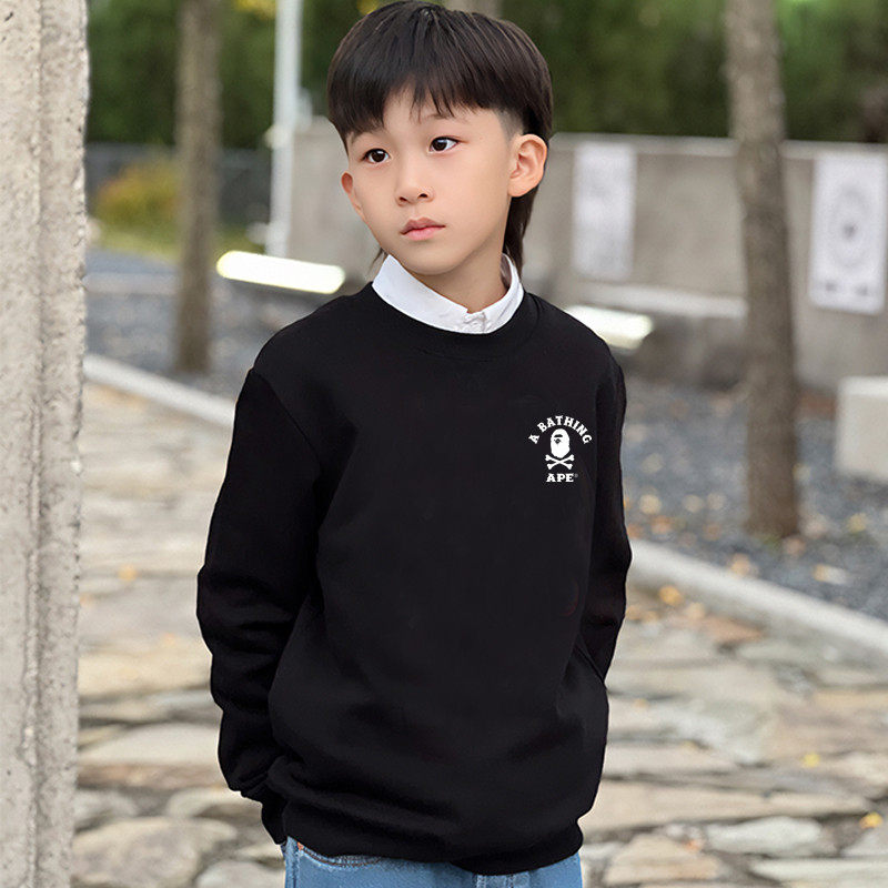 日系潮牌秋冬童装圆领卫衣男女童休闲运动套头上衣中大童加绒上衣