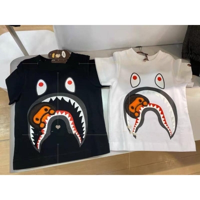 日系潮牌BAPE安逸猴鲨鱼嘴藏猴男女童装纯棉短袖T恤宝宝卡通上衣