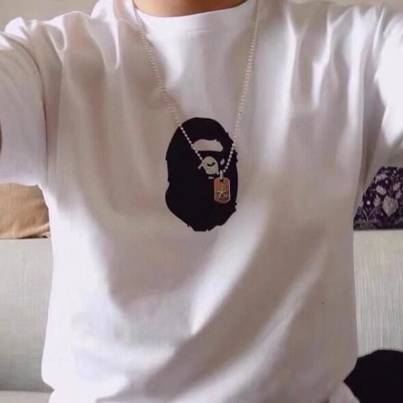 日系潮牌bape经典猿人头短袖男女童字母印花T恤纯棉圆领宽松上衣