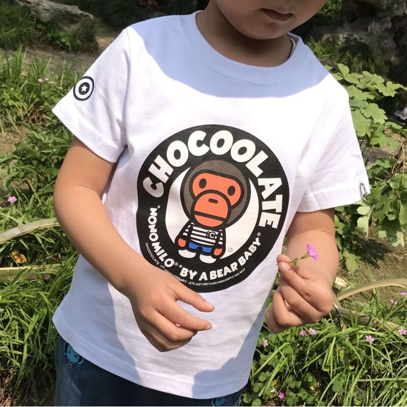 日系潮牌bape kids卡通猴子男女儿童字母印花短袖T恤宝宝卡通上衣