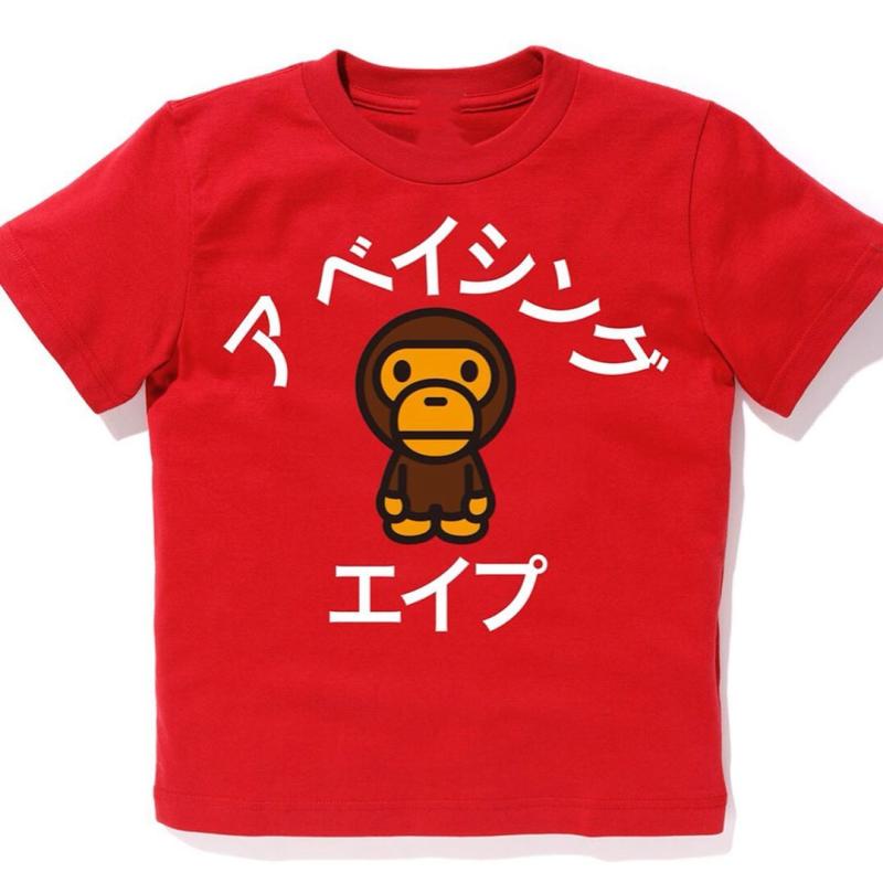 日系潮牌bape kids猿人头童装彩色标语儿童男女童纯棉短袖T恤