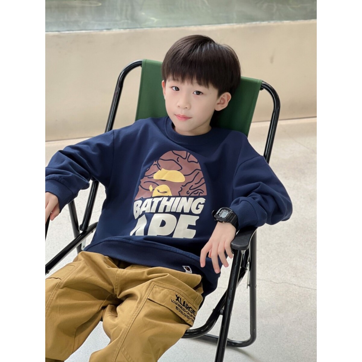 日系潮牌猿人字母儿童圆领卫衣秋季男女童纯棉毛圈打底上衣中大童