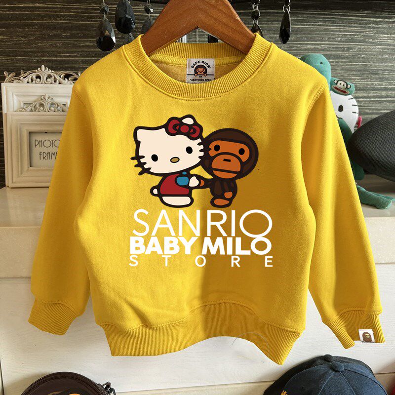日系潮牌HELLOKITTY秋冬打底上衣男女儿童纯棉加绒圆领上衣中大童