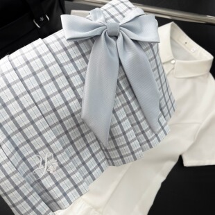 雾听海 本治高等原创jk制服灰蓝色百褶格裙春夏女半身裙学院风TR