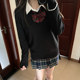 本治高等JK制服黑色白色套头毛衣v领长袖 初春校供感上衣女 针织衫