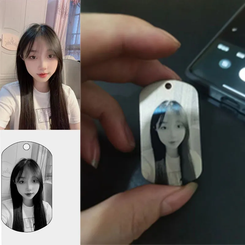 钛钢项链潮狗牌男女士刻照片身份项链