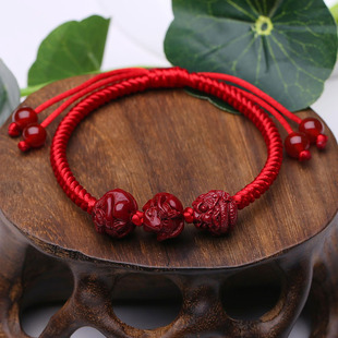 2026年新款朱砂三合手链女蛇年本命年手串男生肖上马羊猪龙红绳子