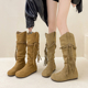 三寻 复古废土风流苏骑士靴不过膝长筒靴堆堆靴靴子 2025秋冬新款