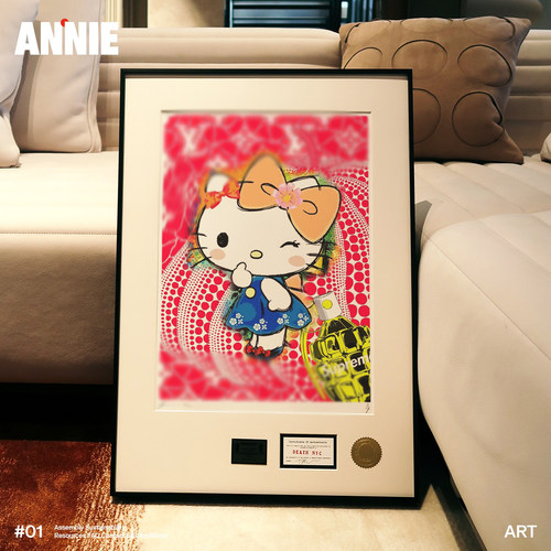 安妮草间弥生Kitty猫版画小女孩房间挂画卧室装饰画