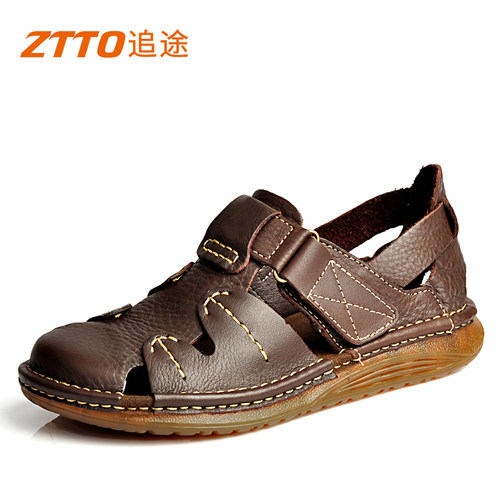 ZTTO男皮凉鞋牛筋底头层牛皮包头牛筋底大码真皮夏季休闲沙滩鞋子