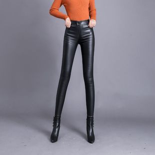 高腰加绒加厚显瘦紧 外穿薄款 开档隐形拉链不退亚光皮裤 女2024新款