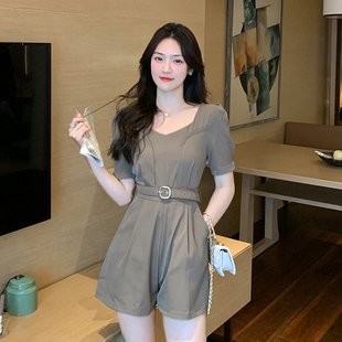开档裤一体式连衣裤连体夏季气质收腰薄款连衣短裤