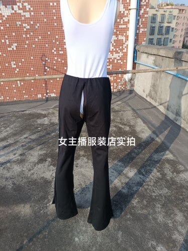 开档西裤女隐形拉链开长裤松紧腰腰围70-88cm裤长101cm