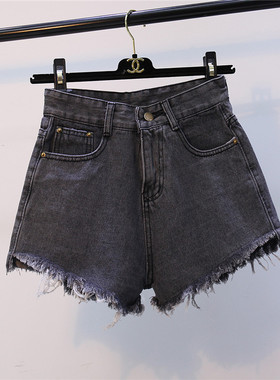 开档隐形拉链烟灰色牛仔短裤女夏腰围66--72cm