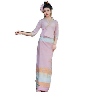 夏季薄款传统傣族裙子套装西双版纳旅拍写真网红同款工作服女短袖