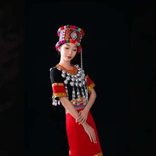 云南景颇族服装 云南民族部落风旅拍写真服饰手工银泡 成人女士套装