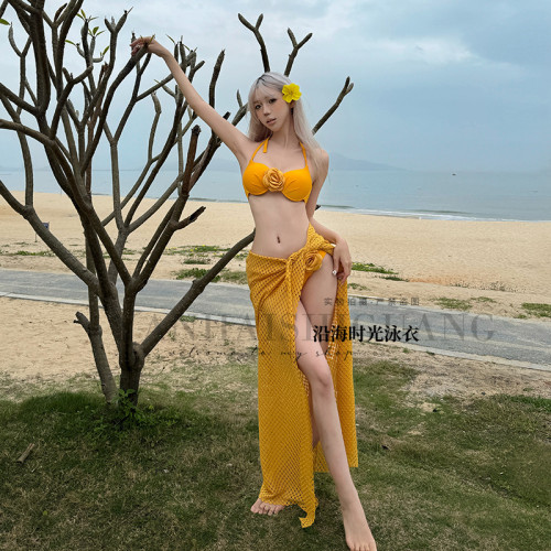 泳衣女纯欲性感长裙比基尼三件套