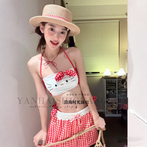 少女卡通比基尼平角三件套泳衣女