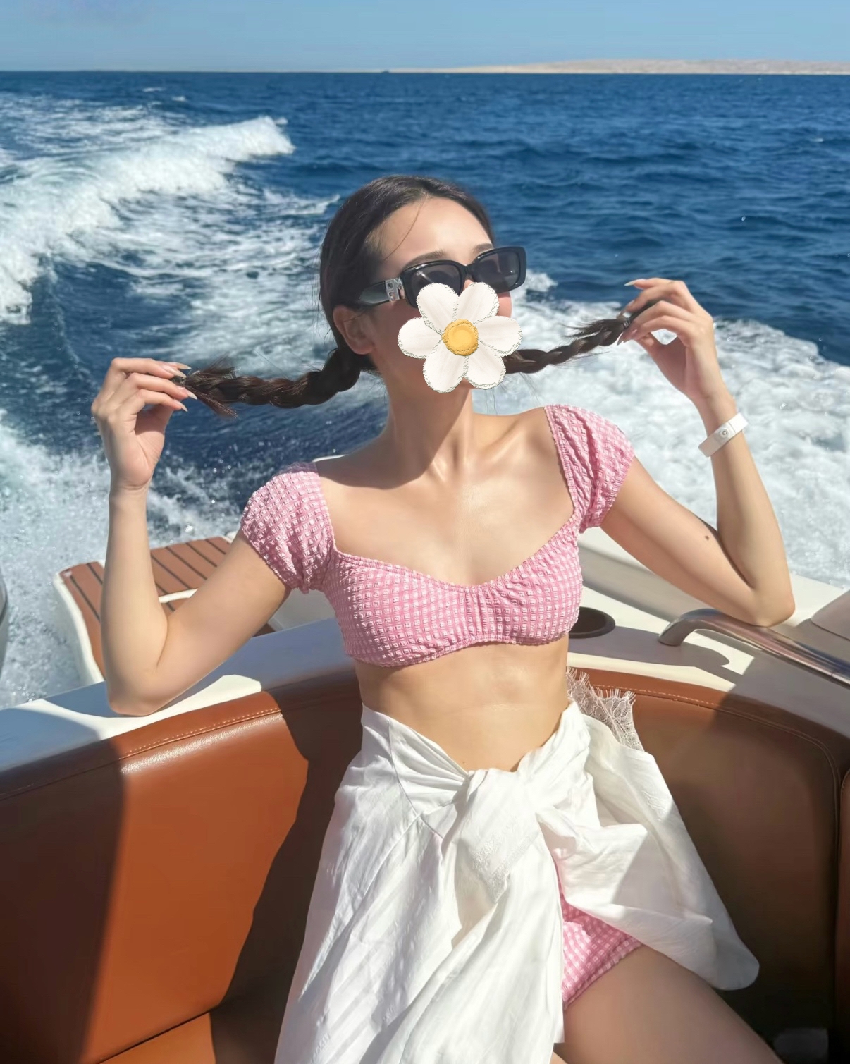 孙涵清同款粉色分体泳衣比基尼