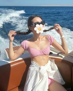 【吃吃孙涵清同款】粉色分体泳衣泳装温泉海边比基尼高腰平角显瘦