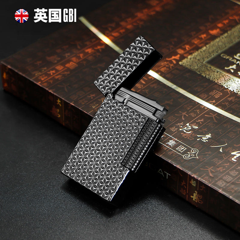 英国GBI充气高端男士侧滑朗声打火机翻盖高档火机金属黄铜送男友