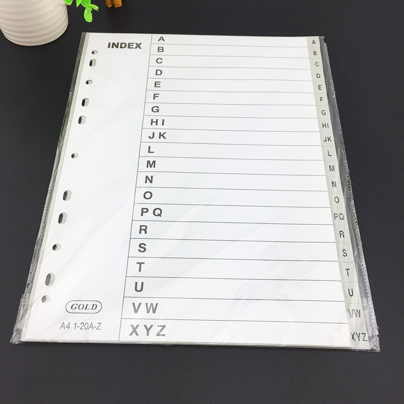 a4 隔页纸20页灰色英文分类纸 a-z塑料pp分页纸 索引纸
