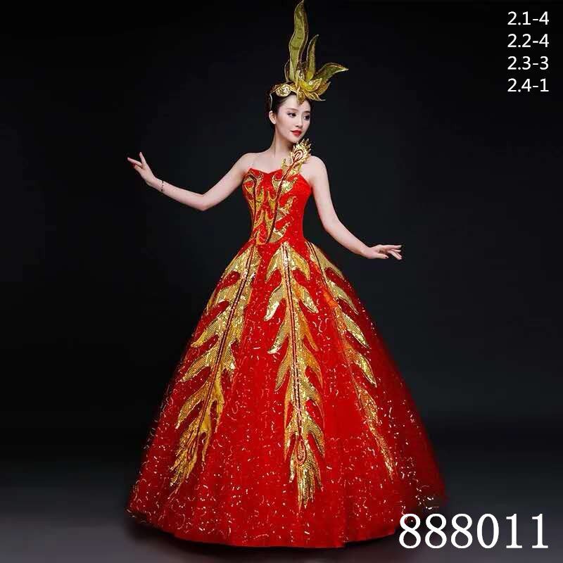 大摆裙演出服辉煌中国梦舞台伴舞长裙现代舞蹈服装蓬蓬裙出租