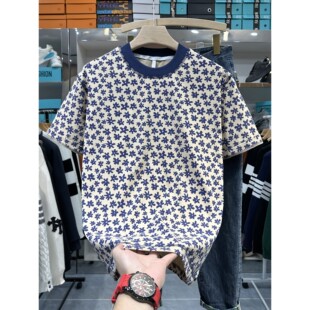 男士 美式 高级感夏季 新款 T恤休闲风设计百搭圆领上衣 花卉图案短袖
