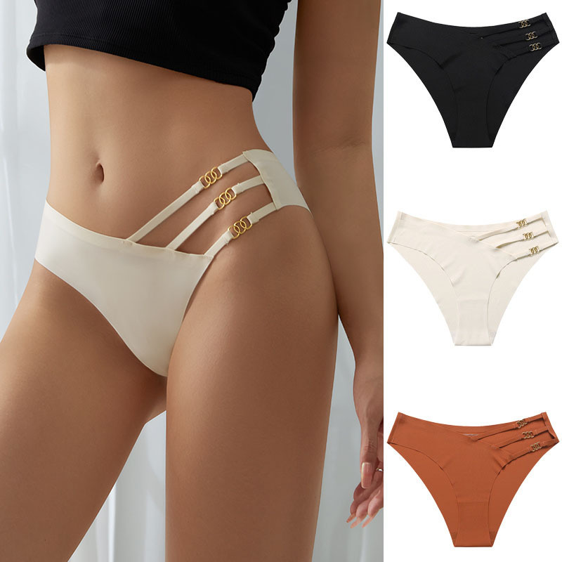 跨境欧美性感女士内裤细带镂空金属环无痕内裤女舒适运动三角裤