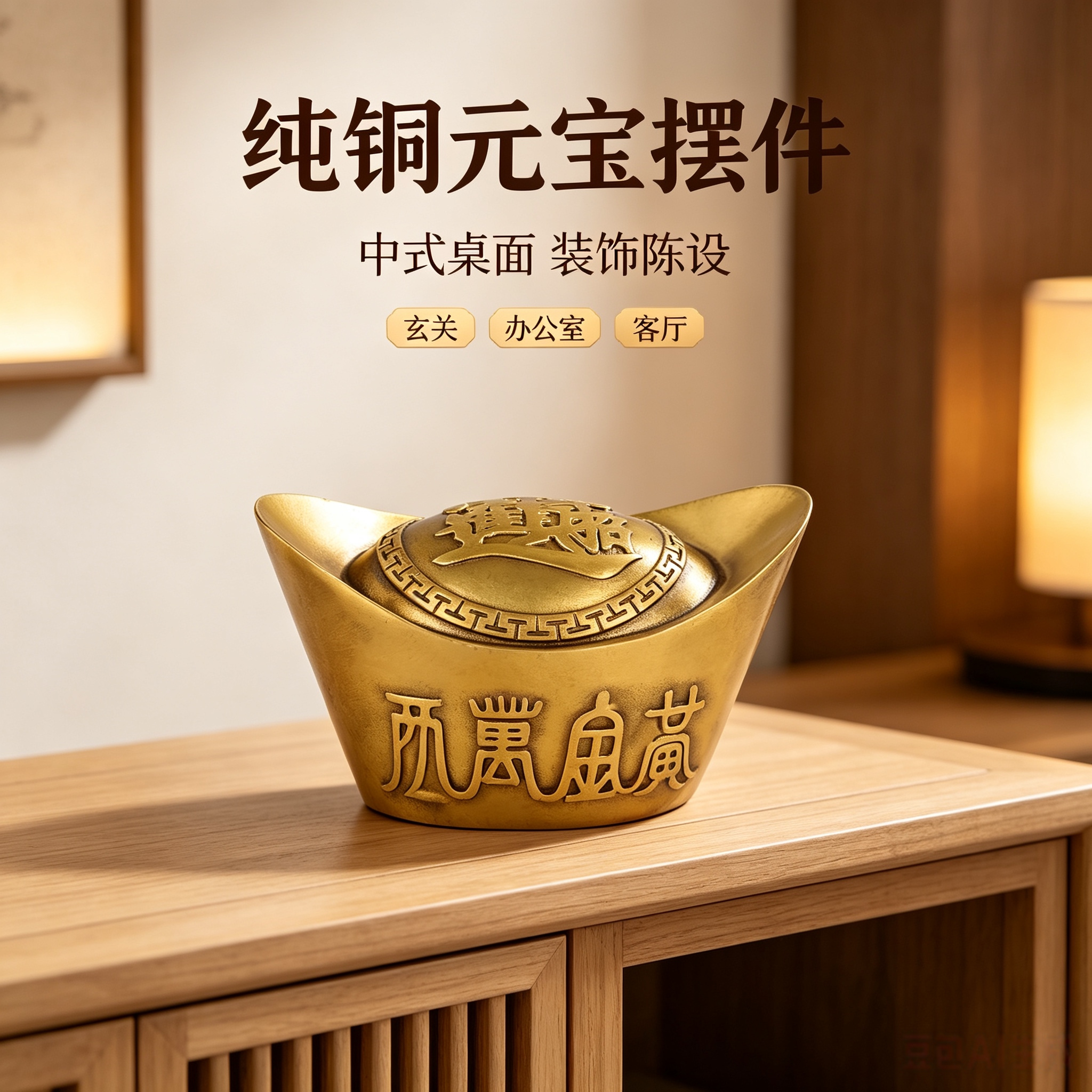 普易堂黄铜元宝金元宝摆件仿真仿古空心黄金元宝金锭家居