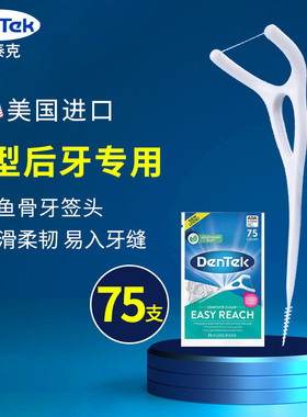 美国进口DenTek德泰克后牙专用牙线超细家庭装牙线棒Y型后槽大牙