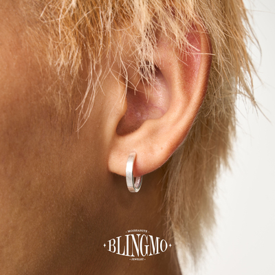 BLINGMO 999通体纯银拉丝耳环素圈男大号极简高级耳圈耳饰养耳洞