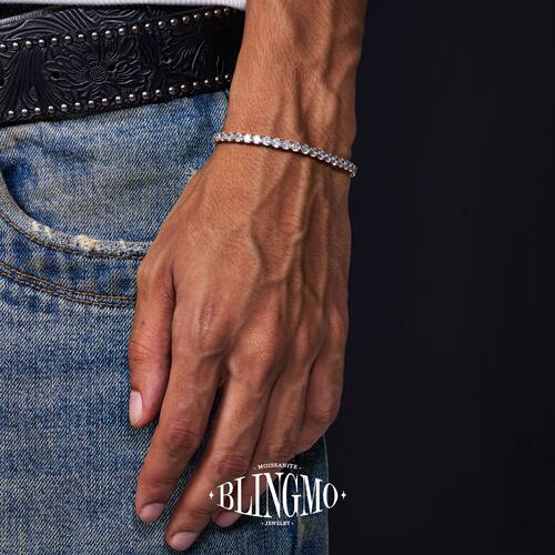 BLINGMO 满钻弹力网球钛钢手链男女简约排钻叠带轻奢百搭手饰排钻