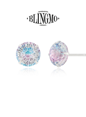 BLINGMO S925纯银烟花切炫彩渐变锆石耳钉男女高级感圆形超闪耳饰