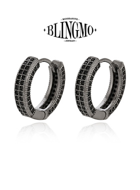 BLINGMO S925纯银轻奢满钻黑色耳圈圆形耳环男黑色高级感气质耳饰