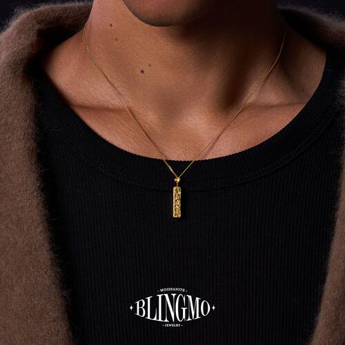 BLINGMO S925纯银碎碎冰CNC金色精铣拉丝四方项链简约锁骨链吊坠