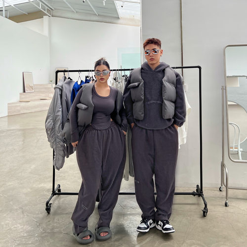 松紧腰欧美长裤直筒卫裤