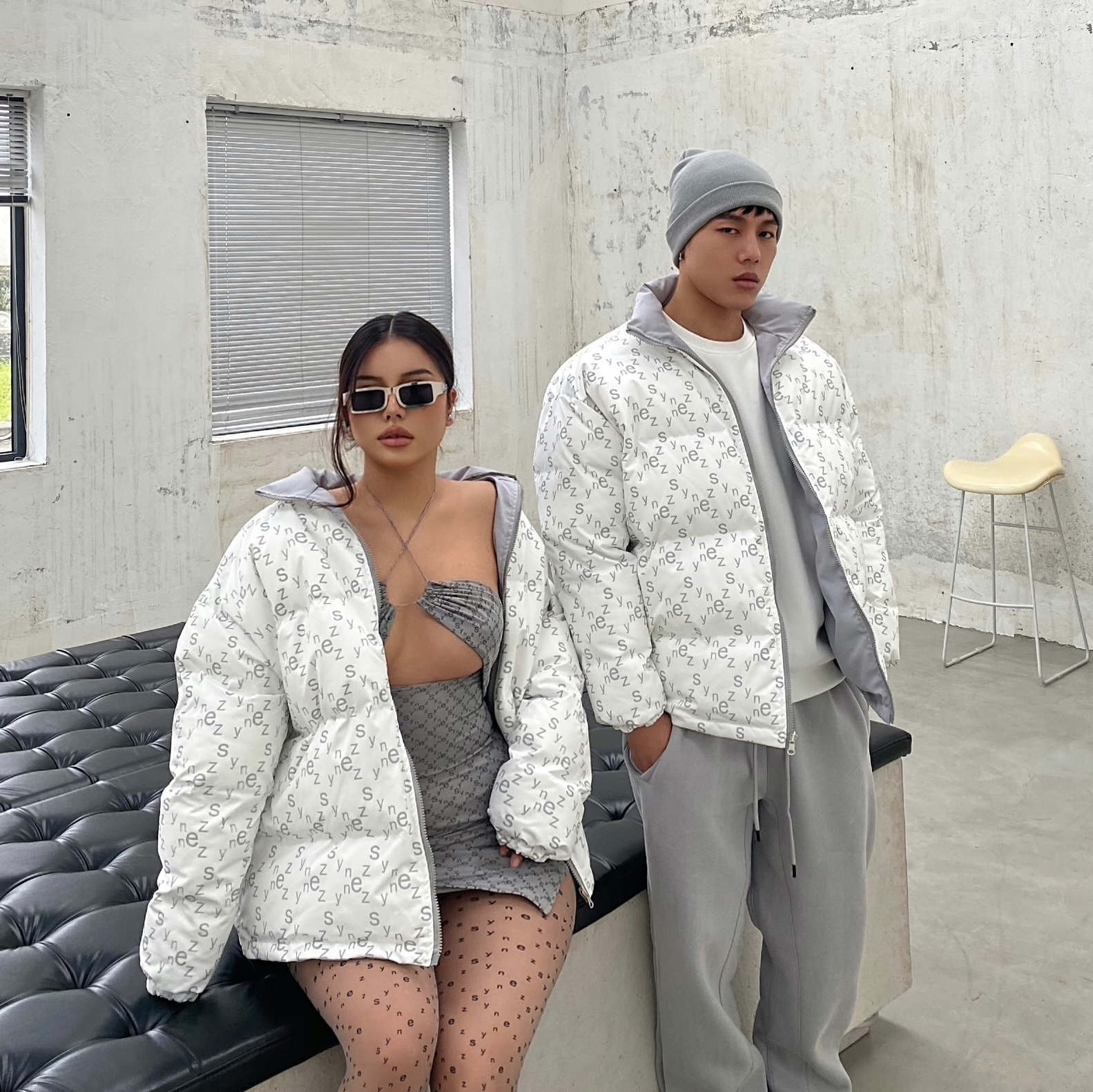 字母印花宽松百搭棉棉服