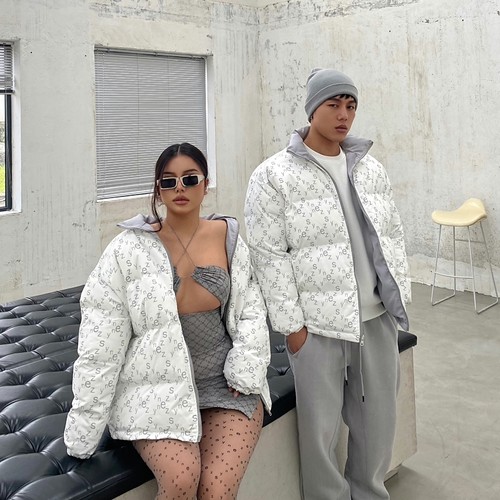 字母印花宽松百搭棉棉服