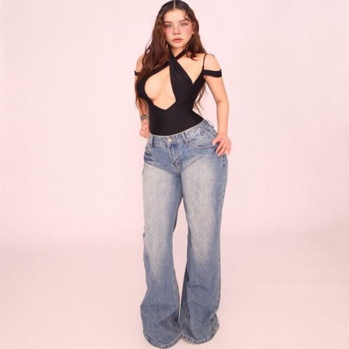 复古百搭基础水洗脱色牛仔裤