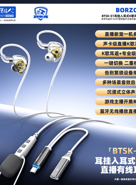 BTSK-01耳挂入耳式K歌耳机自带耳返声卡DSP混响蓝牙无线伴奏直播