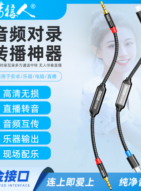 BORZQI双通道立体声384K32Bit双向HIFI音频对录线适用游戏AI直播