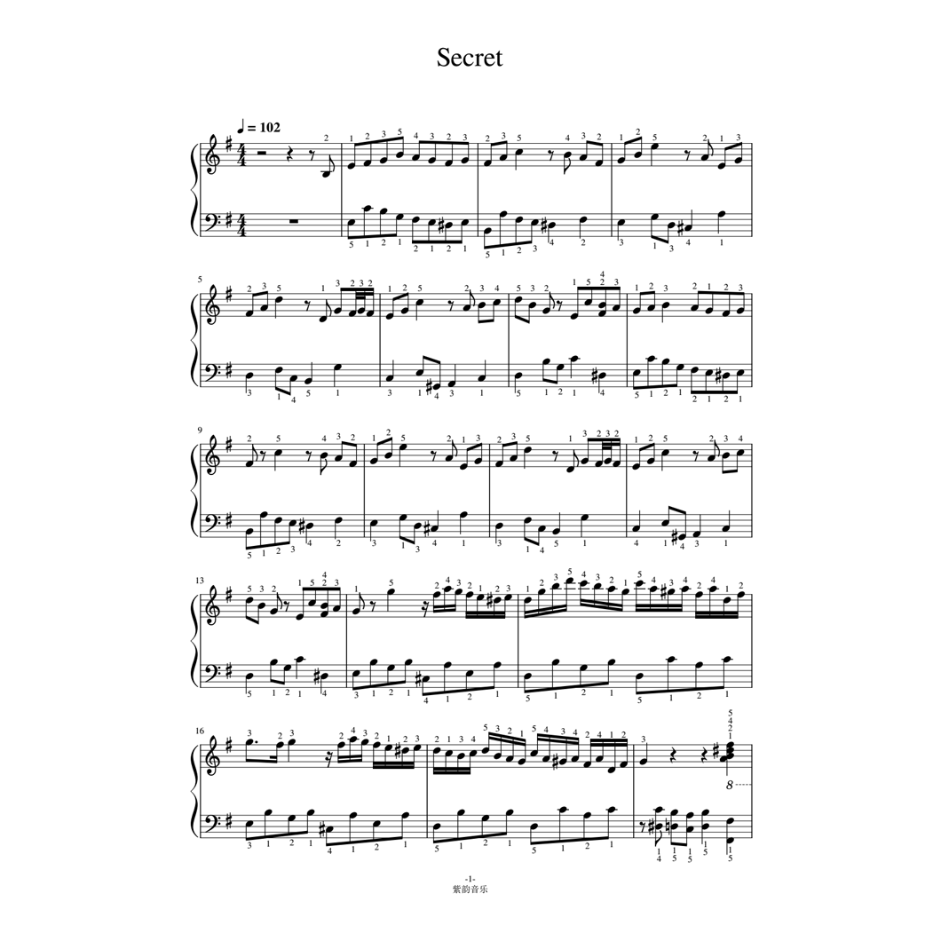 Secret 钢琴谱 全指法谱 高清正版完整版