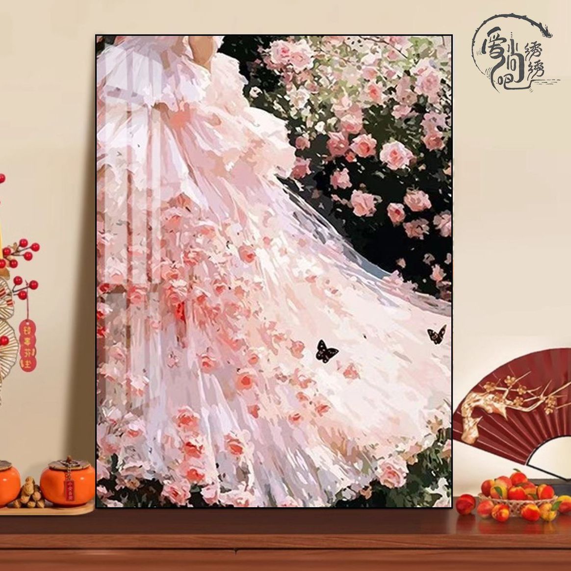 粉色玫瑰婚纱十字绣新款高颜值艺术花卉线绣客厅婚房手工diy礼物